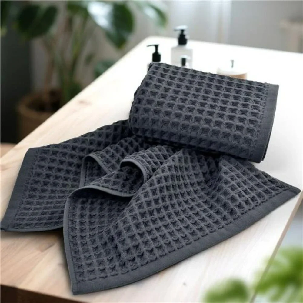 Waffle Hand Towels Set 2 Pack Cotton Quick Dry Lint Free Bathroom Kitchen Face